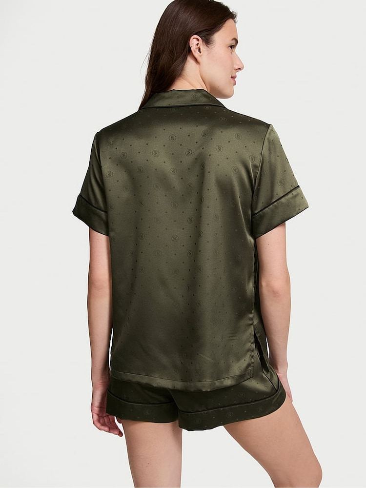 Victoria's Secret Green Logo Dot Satin Short Pyjama Set - Image 2 of 3