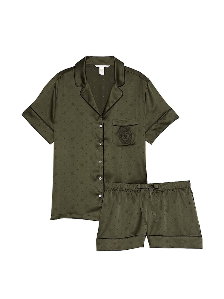Victoria's Secret Green Logo Dot Satin Short Pyjama Set - Image 3 of 3