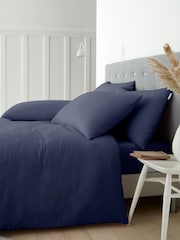 Catherine Lansfield Navy Blue Brushed 100% Cotton Duvet Cover Set - Image 1 of 3