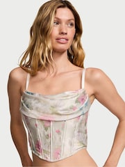 Victoria's Secret Pink Delicate Garden Print Satin Cowl Neck Corset Bra Top - Image 1 of 3