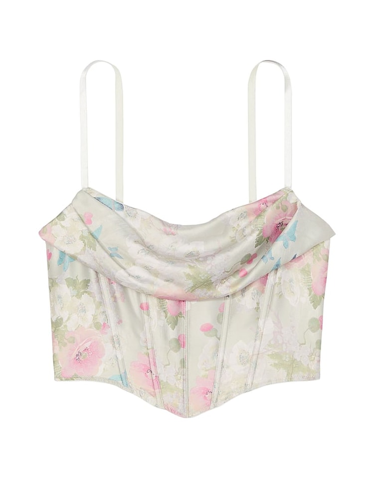 Victoria's Secret Pink Delicate Garden Print Satin Cowl Neck Corset Bra Top - Image 3 of 3
