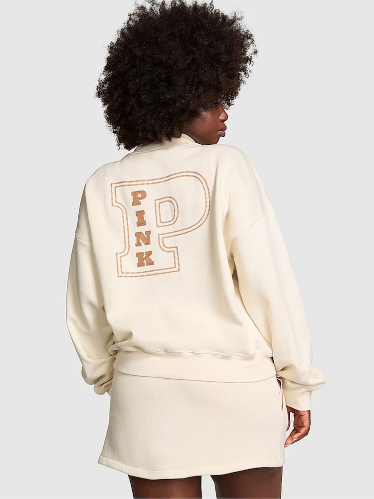 Victoria's Secret PINK White Shell Fleece Sweatshirt - Image 2 of 3 Victoria's Secret PINK White Shell Fleece Sweatshirt - Image 2 of 3