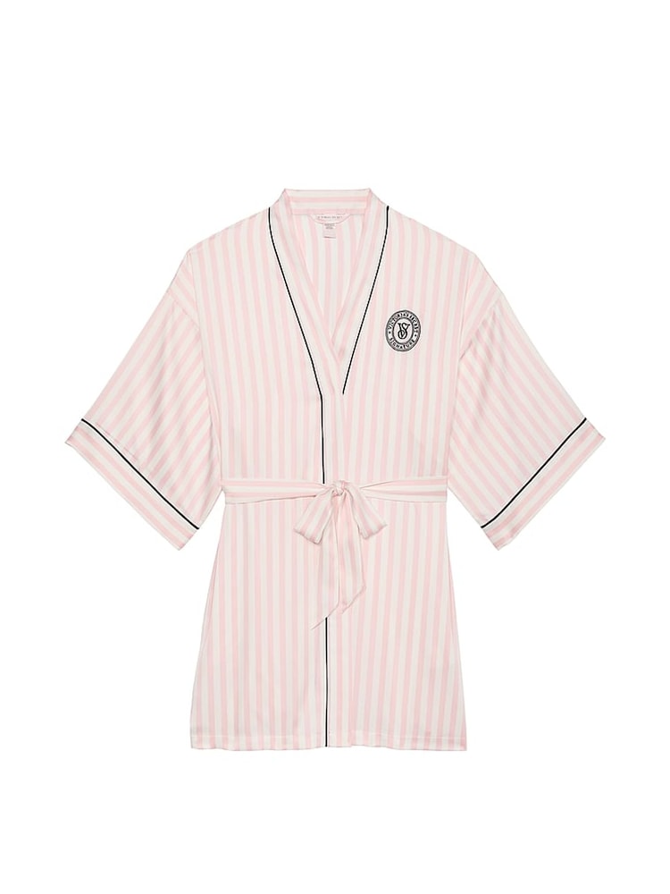 Victoria's Secret Pink Iconic Stripe Satin Short Piped Robe - Image 3 of 3 Victoria's Secret Pink Iconic Stripe Satin Short Piped Robe - Image 3 of 3