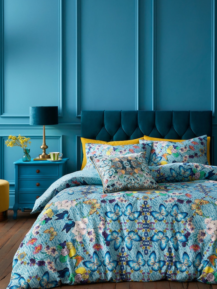 Matthew Williamson Blue Heritage Butterfly 100% Cotton Sateen Duvet Cover Set - Image 1 of 7