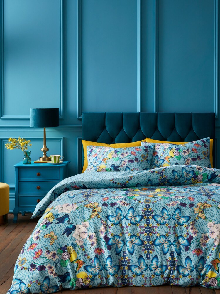 Matthew Williamson Blue Heritage Butterfly 100% Cotton Sateen Duvet Cover Set - Image 2 of 7