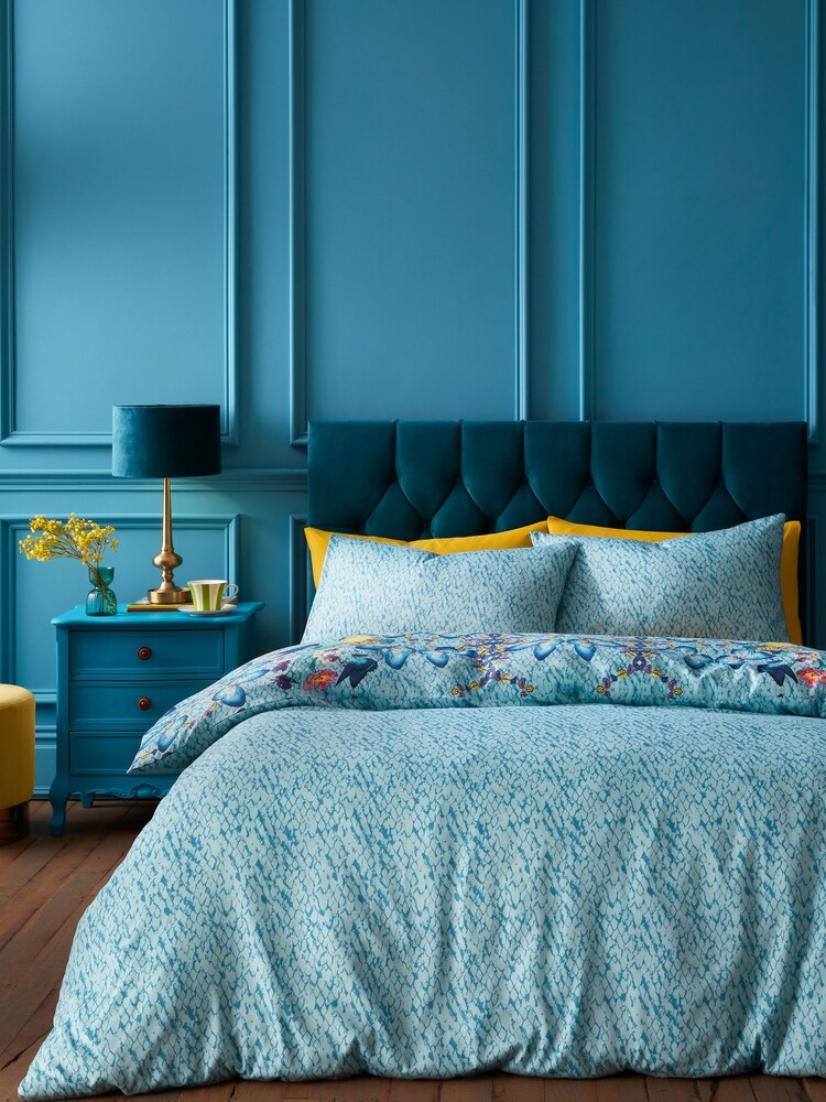 Matthew Williamson Blue Heritage Butterfly 100% Cotton Sateen Duvet Cover Set - Image 3 of 7