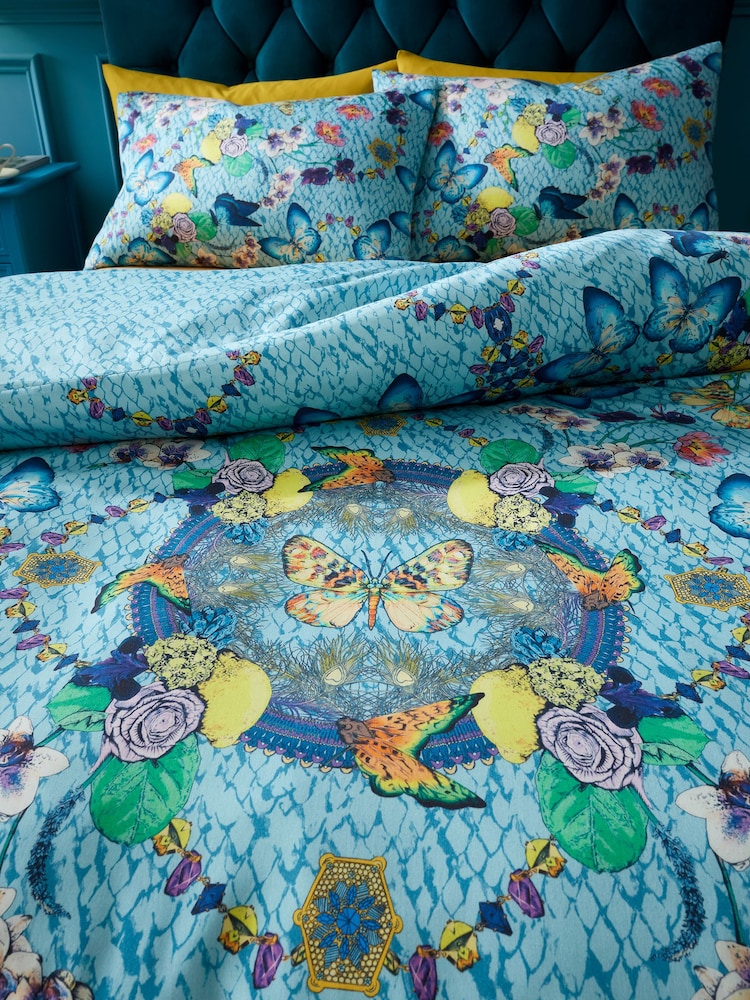 Matthew Williamson Blue Heritage Butterfly 100% Cotton Sateen Duvet Cover Set - Image 4 of 7