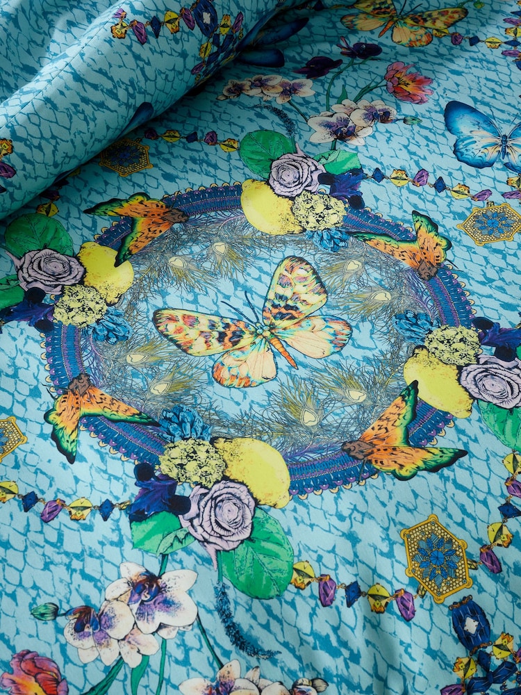 Matthew Williamson Blue Heritage Butterfly 100% Cotton Sateen Duvet Cover Set - Image 6 of 7