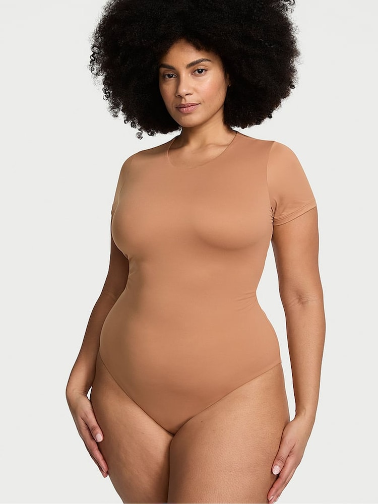 Victoria's Secret Toffee Nude FeatherSoft™ BODYWEAR Short-Sleeve Bodysuit - Image 1 of 3