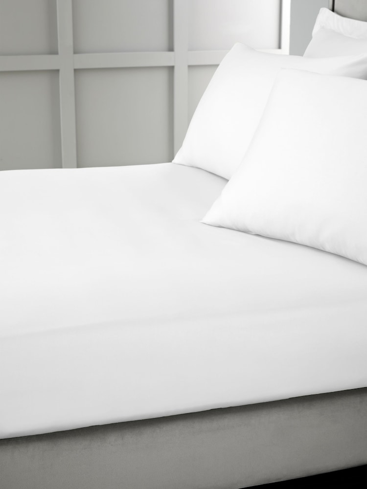 Bianca White 400 Thread Count 100% Cotton Sateen Fitted Sheet - Image 1 of 3