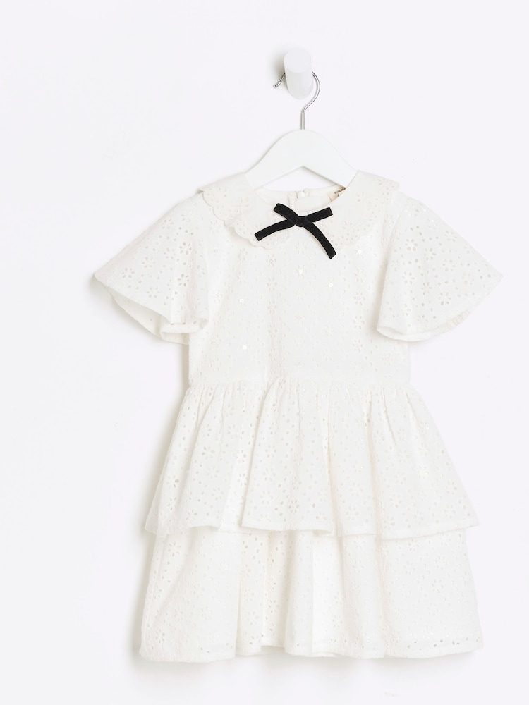 River Island White Mini Girls Broderie Skater Dress - Image 1 of 4 River Island White Mini Girls Broderie Skater Dress - Image 1 of 4