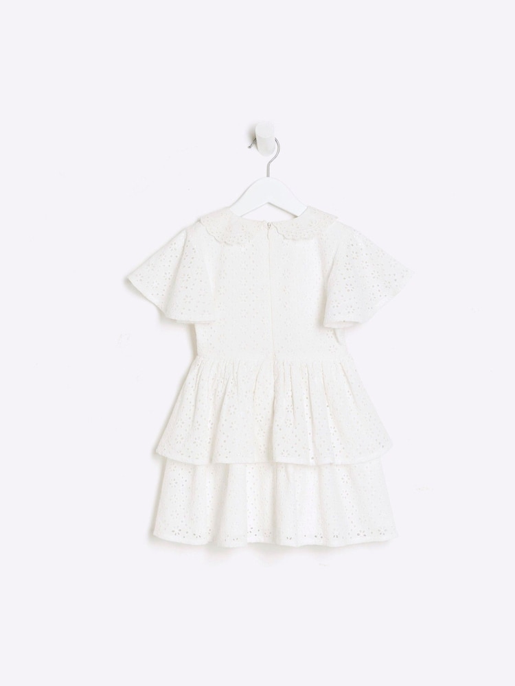 River Island White Mini Girls Broderie Skater Dress - Image 2 of 4 River Island White Mini Girls Broderie Skater Dress - Image 2 of 4