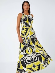 Roman Multi Abstract Print Halter Neck Maxi Dress - Image 1 of 5