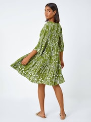 Roman Green Floral Print Lace Detail Smock Dress - Image 3 of 5