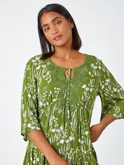 Roman Green Floral Print Lace Detail Smock Dress - Image 4 of 5