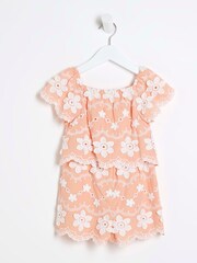 Combinaison River Island Girls Peach Broderie Bardot - Image 1 de 3