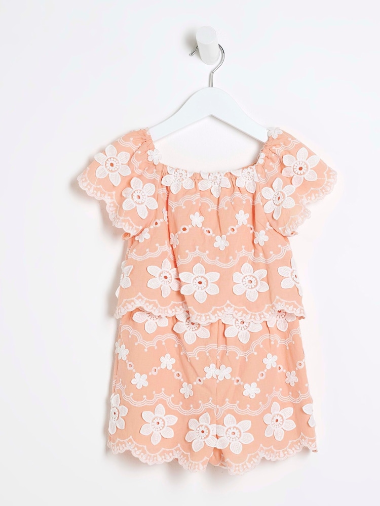 Combinaison River Island Girls Peach Broderie Bardot - Image 1 de 3