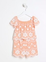 Combinaison River Island Girls Peach Broderie Bardot - Image 2 de 3