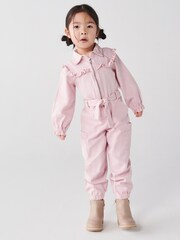 River Island Pink Mini Girls Embroidered Boilersuit - Image 1 of 3