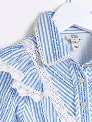 River Island Blue Mini Girls Stripe Shirt Dress - Image 2 of 3
