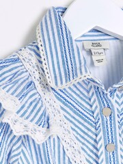 River Island Blue Mini Girls Stripe Shirt Dress - Image 3 of 3