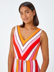 Roman Red Sleeveless Stripe Print Midi Stretch Dress - Image 4 of 5