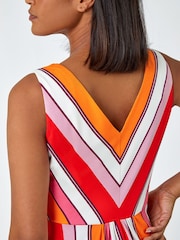 Roman Red Sleeveless Stripe Print Midi Stretch Dress - Image 5 of 5
