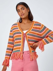 Roman Black Fringed Contrast Stripe Cardigan - Image 1 of 5