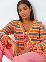 Roman Black Fringed Contrast Stripe Cardigan - Image 2 of 5