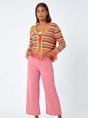 Roman Black Fringed Contrast Stripe Cardigan - Image 3 of 5