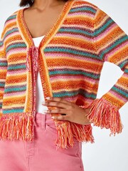 Roman Black Fringed Contrast Stripe Cardigan - Image 5 of 5