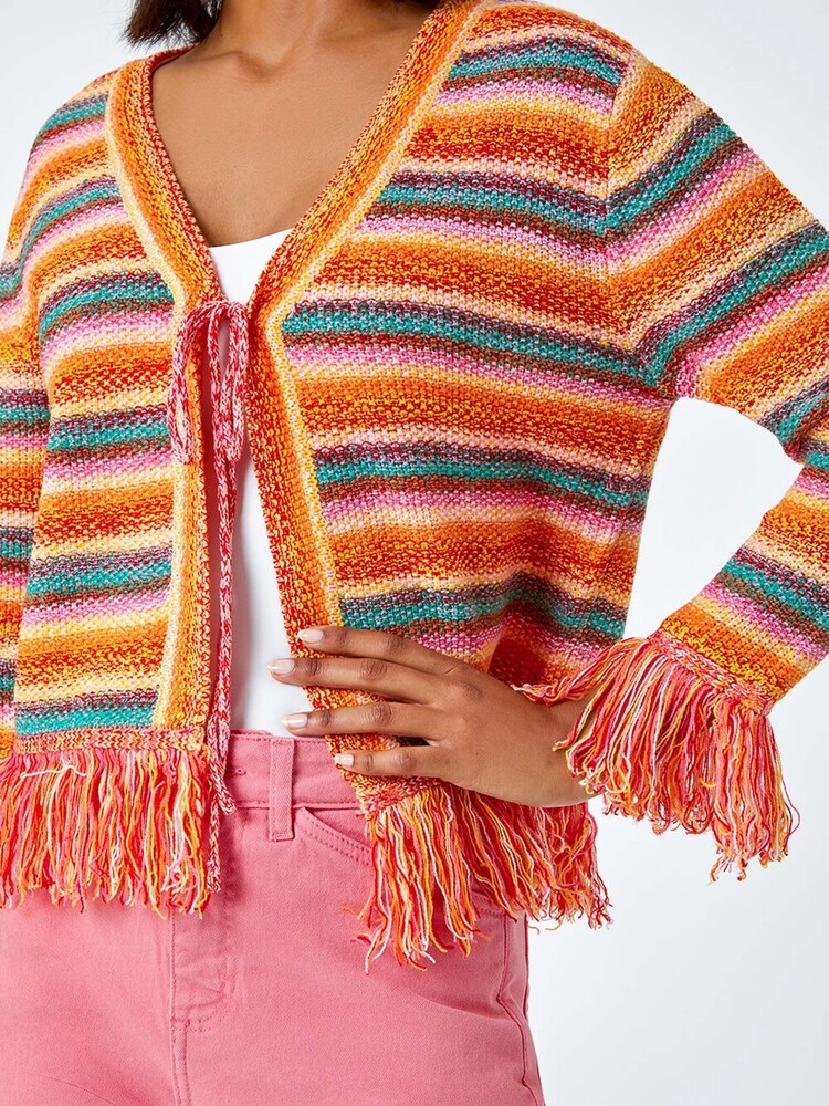 Roman Black Fringed Contrast Stripe Cardigan - Image 5 of 5