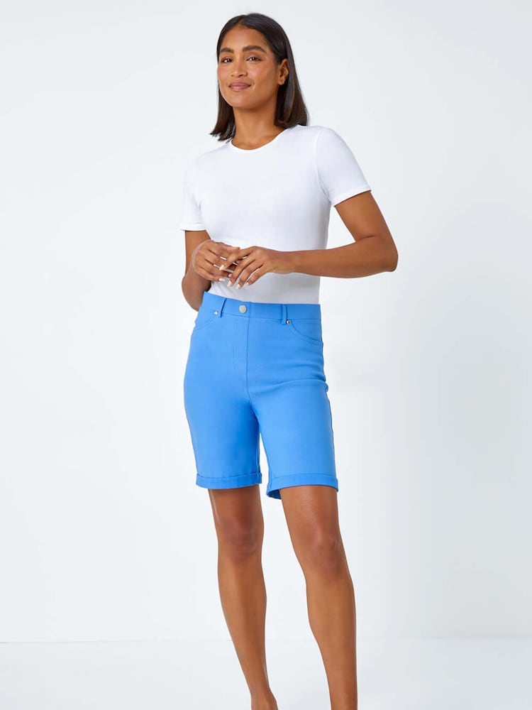 Roman Blue Cerulean Turned Hem Stretch Shorts - Image 1 of 5