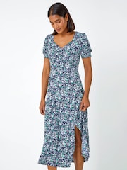 Roman Green Ditsy Floral Ruched Maxi Dress - Image 1 of 5
