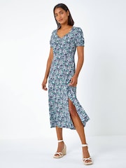 Roman Green Ditsy Floral Ruched Maxi Dress - Image 3 of 5