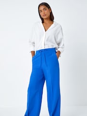 Roman Blue Wide Leg Tie Front Stretch Trousers - Image 2 of 5