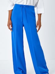 Roman Blue Wide Leg Tie Front Stretch Trousers - Image 4 of 5