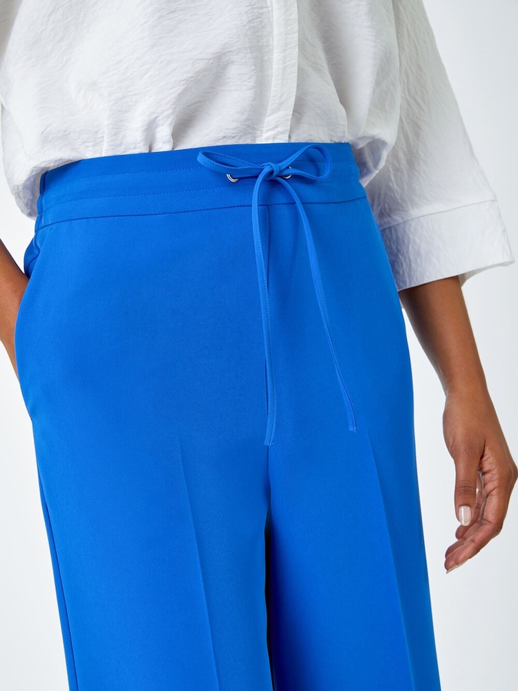 Roman Blue Wide Leg Tie Front Stretch Trousers - Image 5 of 5