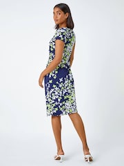 Roman Blue Floral Print Shift Stretch Dress - Image 2 of 5