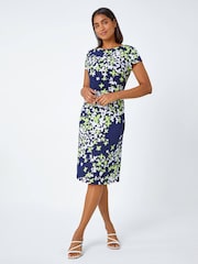 Roman Blue Floral Print Shift Stretch Dress - Image 3 of 5