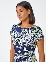 Roman Blue Floral Print Shift Stretch Dress - Image 4 of 5