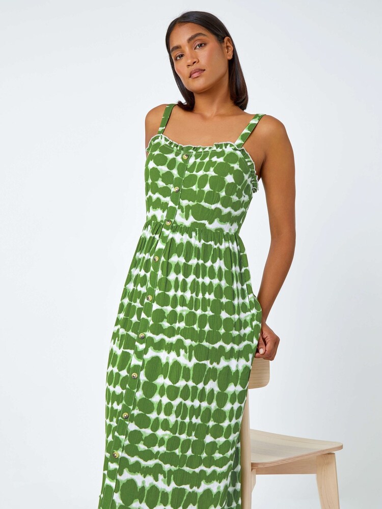 Roman Green Tie Dye Spot Print Midi Sundress - Image 1 of 5 Roman Green Tie Dye Spot Print Midi Sundress - Image 1 of 5