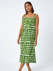 Roman Green Tie Dye Spot Print Midi Sundress - Image 2 of 5