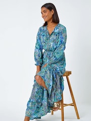 Roman Blue Paisley Print Tassel Frill Hem Maxi Dress - Image 2 of 5