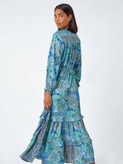 Roman Blue Paisley Print Tassel Frill Hem Maxi Dress - Image 3 of 5