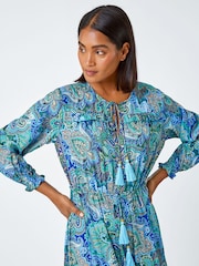 Roman Blue Paisley Print Tassel Frill Hem Maxi Dress - Image 4 of 5