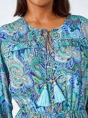 Roman Blue Paisley Print Tassel Frill Hem Maxi Dress - Image 5 of 5