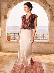 Love & Roses, Metallic-Bluse mit Rüschen, V-Ausschnitt und Bindeband hinten - Bild 4 von 4
