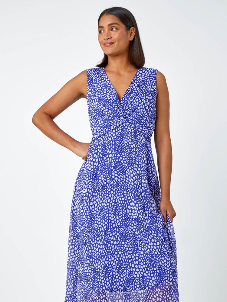 Roman Blue Sleeveless Abstract Knot Front Midi Dress - Image 2 of 5 Roman Blue Sleeveless Abstract Knot Front Midi Dress - Image 2 of 5