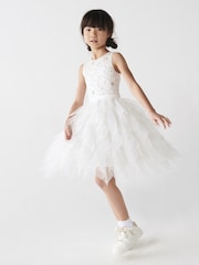River Island White Mini Girls Mesh Frill Dress - Image 1 of 6